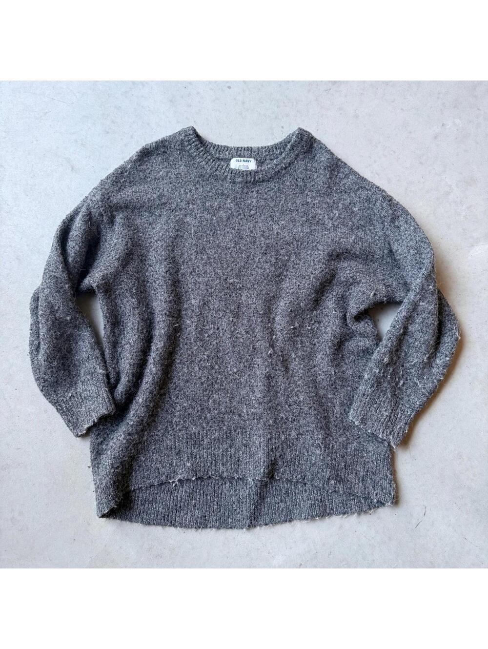 Old Navy Womens Gray Textured Knit Sweater Casual Oversized Crewneck Pullover